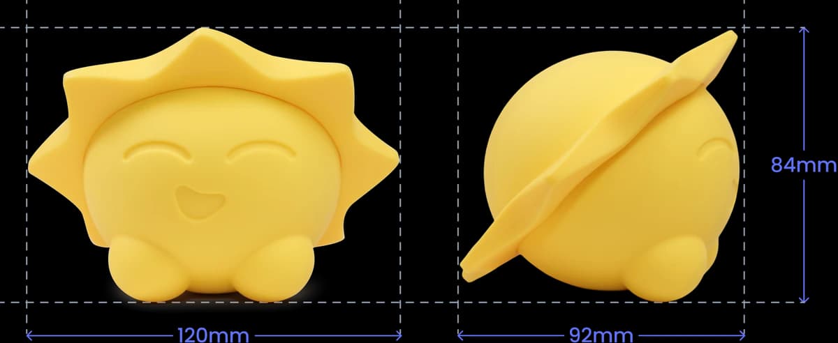 Sunny device — 120×92×84 mm size, 240 g weight, BPA-free silicone body, ergonomic design for small hands.